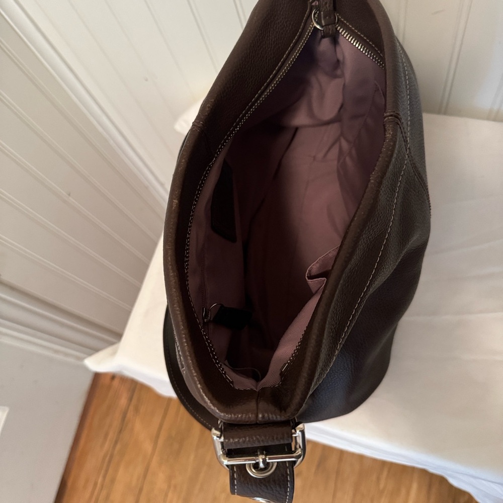 Coach Brown Pebbled Leather Crossbody Hobo - Picture 5 of 6